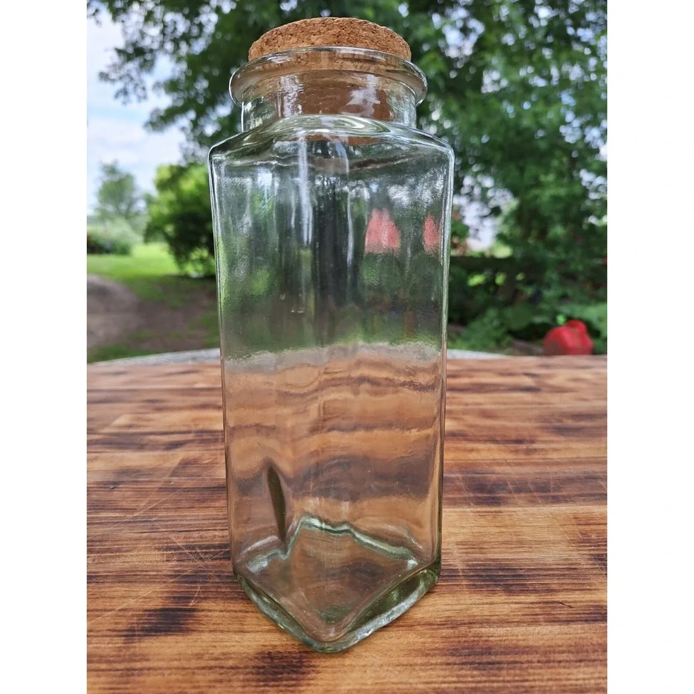 Vintage 1 Triangular 2‎ Square Thick Green Clear Glass Flower Vase Kitchen Jars